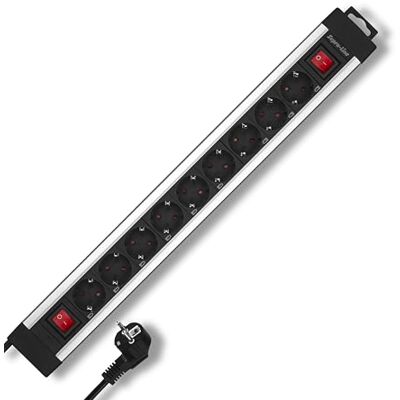 REV Supraline 9-voudige stekkerdoos met 2 schakelaars, 3,4 m, zilver REV Supraline 9-voudige stekkerdoos met 2 schakelaars, 3,4 m, zilver