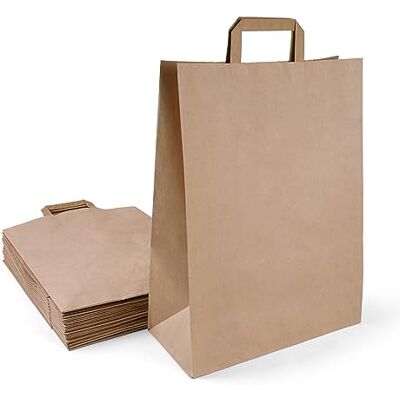 Inoverse 250 stuks bruine kraftpapieren zakken 22 x 36 cm met handvat Inoverse 250 stuks bruine kraftpapieren zakken 22 x 36 cm met handvat