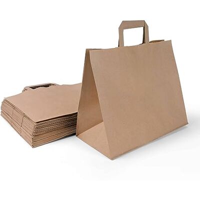 Inoverse 250 stuks bruine kraftpapieren zakken 32 + 22 x 25 cm met handvat Inoverse 250 stuks bruine kraftpapieren zakken 32 + 22 x 25 cm met handvat