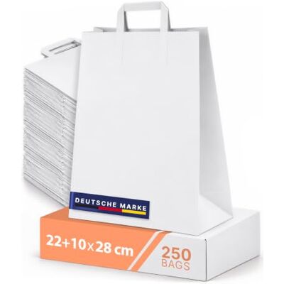 Inoverse 250 stuks kraftpapieren zakken met handgrepen, geschenkzakjes, kleine bruine zakjes, milieuvriendelijke papieren envelop voor geschenken of handel, wit, 22 + 10 x 28 cm, 22 + 10 x 28 cm Inoverse 250 stuks kraftpapieren zakken met handgrepen, geschenkzakjes, kleine bruine zakjes, milieuvriendelijke papieren envelop voor geschenken of handel, wit, 22 + 10 x 28 cm, 22 + 10 x 28 cm