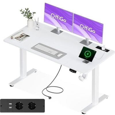 OffiGo Elektrisch Zit/Sta-Bureau met stopcontact, 160 x 80 cm, wit Elektrisch bureau met USB-poort en 2 geheugen. Elektrisch in hoogte verstelbaar bureau voor thuiskantoor en comfortabel OffiGo Elektrisch Zit/Sta-Bureau met stopcontact, 160 x 80 cm, wit Elektrisch bureau met USB-poort en 2 geheugen. Elektrisch in hoogte verstelbaar bureau voor thuiskantoor en comfortabel