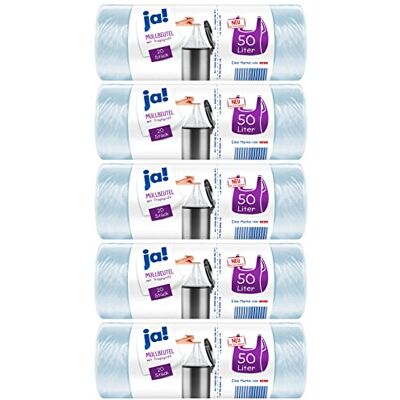 ja! 5 rollen vuilniszakken met draaggreep, 50 liter, 20 zakken per rol, scheurvaste bodemnaad, transparant ja! 5 rollen vuilniszakken met draaggreep, 50 liter, 20 zakken per rol, scheurvaste bodemnaad, transparant
