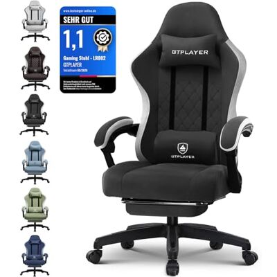 GTPLAYER Gamingstoel, computerbureaustoel met pocketveringkussen, armleuningen en voetsteun, ergonomische computerstoel met hoge rugleuning met lendensteun en voetensteun GTPLAYER Gamingstoel, computerbureaustoel met pocketveringkussen, armleuningen en voetsteun, ergonomische computerstoel met hoge rugleuning met lendensteun en voetensteun