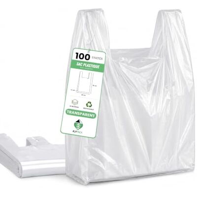 ALPPACK Herbruikbare plastic zakken met schouderbanden, wit/transparant, 50 micron 26 × 12 × 45 cm ALPPACK Herbruikbare plastic zakken met schouderbanden, wit/transparant, 50 micron 26 × 12 × 45 cm