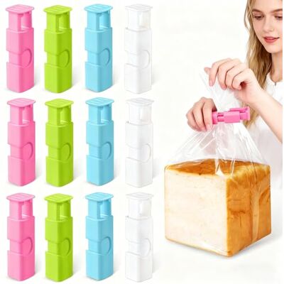 Jidyllic 12 stuks herbruikbare clips voor voedselopslagzakken veerclips houden brood vers, luchtdichte sluiting voor snacks, plastic zakken (blauw, wit, groen, roze Jidyllic 12 stuks herbruikbare clips voor voedselopslagzakken veerclips houden brood vers, luchtdichte sluiting voor snacks, plastic zakken (blauw, wit, groen, roze
