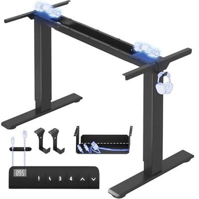 FLEXISPOT Bureau, Zit/Staand met 2 motoren, in hoogte verstelbaar bureauframe van staal, met smartpaneel met geheugenfuncties en anti-botsingssysteem, belasting 100 kg, zwart FLEXISPOT Bureau, Zit/Staand met 2 motoren, in hoogte verstelbaar bureauframe van staal, met smartpaneel met geheugenfuncties en anti-botsingssysteem, belasting 100 kg, zwart