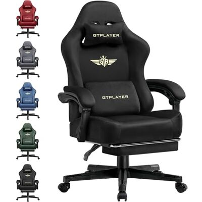 GTPLAYER Ademende gamingstoel, ergonomische stoffen gamingstoel met 160 graden verstelbare rugleuning en uittrekbare voetensteun, belasting 180 kg, zwart GTPLAYER Ademende gamingstoel, ergonomische stoffen gamingstoel met 160 graden verstelbare rugleuning en uittrekbare voetensteun, belasting 180 kg, zwart