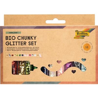 Folia 5891 Starlight 10 dozen biologische glitter chunky met 90 g decoratieve lijm, organische glitter in 10 verschillende kleuren, voor decoratie en decoratie Folia 5891 Starlight 10 dozen biologische glitter chunky met 90 g decoratieve lijm, organische glitter in 10 verschillende kleuren, voor decoratie en decoratie