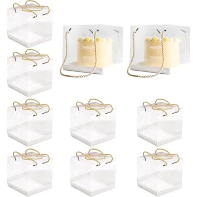 Hoxfly Transparante dozen voor snoepjes, 10 stuks, 14 x 14 x 14 cm, taartdoos met handvat en basis, transparante voedselveilige PET-dozen voor cake, verjaardag, macarons en kleine Hoxfly Transparante dozen voor snoepjes, 10 stuks, 14 x 14 x 14 cm, taartdoos met handvat en basis, transparante voedselveilige PET-dozen voor cake, verjaardag, macarons en kleine