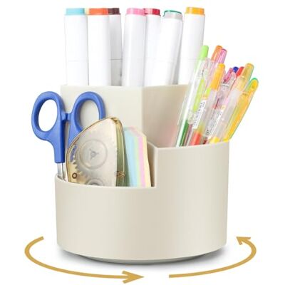 AiQInu Bureaupenhouder, pennenhouder met 3 vakken, potloodorganizer, 360 graden draaibaar, voor potloden, potloden en schrijfwaren (wit) AiQInu Bureaupenhouder, pennenhouder met 3 vakken, potloodorganizer, 360 graden draaibaar, voor potloden, potloden en schrijfwaren (wit)