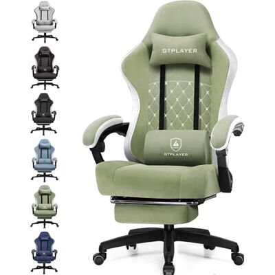 GTPLAYER Gamingstoel, bureaustoel met pocketvering, scharnierende armleuningen en voetensteun, ergonomische computerstoel met hoge rugleuning met lendensteun, lichtgroen GTPLAYER Gamingstoel, bureaustoel met pocketvering, scharnierende armleuningen en voetensteun, ergonomische computerstoel met hoge rugleuning met lendensteun, lichtgroen