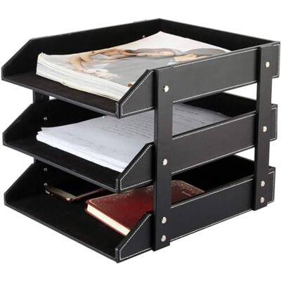 XNONE Bureau-organizer van leer, stapelbaar, vak voor mappen, schrijfwaren, tijdschriften, post, thuis, kleine voorwerpen, bureau-organizer (zwart) XNONE Bureau-organizer van leer, stapelbaar, vak voor mappen, schrijfwaren, tijdschriften, post, thuis, kleine voorwerpen, bureau-organizer (zwart)
