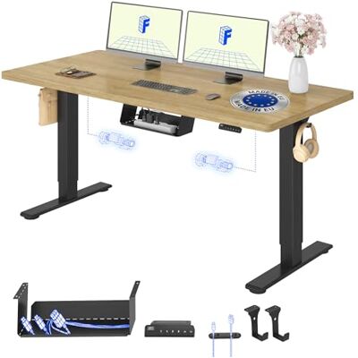 FLEXISPOT Zit-/sta-bureau met 2 motoren 140 x 80 cm, dienblad gemaakt in de EU, belasting 120 kg, anti-botsing, geheugenfuncties en praktische accessoires FLEXISPOT Zit-/sta-bureau met 2 motoren 140 x 80 cm, dienblad gemaakt in de EU, belasting 120 kg, anti-botsing, geheugenfuncties en praktische accessoires