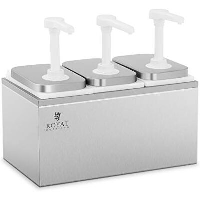 Royal Catering RCDI-6L Sauspomp van kunststof, ketchup voor friterie (3 containers, totaal volume 6 l, roestvrij staal/PP, materiaaldikte 0,6 mm) Royal Catering RCDI-6L Sauspomp van kunststof, ketchup voor friterie (3 containers, totaal volume 6 l, roestvrij staal/PP, materiaaldikte 0,6 mm)