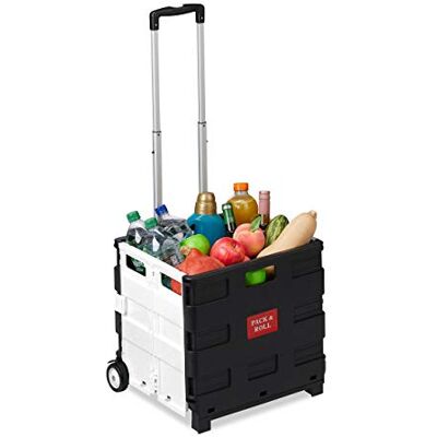 Relaxdays Boodschappentrolley, inklapbaar, telescopische handgreep, wielen, voor transport, tot 35 kg, 50 l, zwart/grijs Relaxdays Boodschappentrolley, inklapbaar, telescopische handgreep, wielen, voor transport, tot 35 kg, 50 l, zwart/grijs