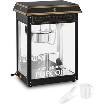 Royal Catering Professionele popcornmachine (1500 W, 220-270 °C, 5-6 kg/u, verlichting) retro zwart en goud, professioneel apparaat met zoete karamel Royal Catering Professionele popcornmachine (1500 W, 220-270 °C, 5-6 kg/u, verlichting) retro zwart en goud, professioneel apparaat met zoete karamel