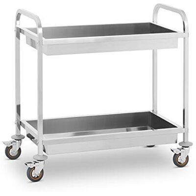Royal Catering Keukenwagen (2 bergruimtes, 320 kg, 101 x 55 x 96,50 cm, 62 cm afstand, lichte wielen, parkeerrem, roestvrij staal) zilver Royal Catering Keukenwagen (2 bergruimtes, 320 kg, 101 x 55 x 96,50 cm, 62 cm afstand, lichte wielen, parkeerrem, roestvrij staal) zilver