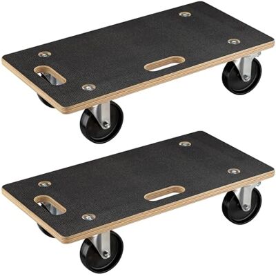 WilTec 2 x transportwagen 575 x 290 x 144 mm, maximale belasting 300 kg, houten dienblad met 4 zwenkwielen WilTec 2 x transportwagen 575 x 290 x 144 mm, maximale belasting 300 kg, houten dienblad met 4 zwenkwielen