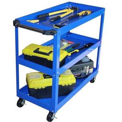 Relaxdays Werkplaatswagen met 3 niveaus, mobiele montagewagen tot 100 kg, 76 x 35 x 78 cm (h x b x d), blauw Relaxdays Werkplaatswagen met 3 niveaus, mobiele montagewagen tot 100 kg, 76 x 35 x 78 cm (h x b x d), blauw