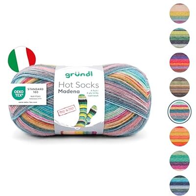 Gründl Hot Socks Madena 4-laags sokkenwol, 1 bol Sokkengaren, zacht en huidvriendelijk, 75% scheerwol, 25% polyamide, 100 g/420 m, voor naaldnaalden Gründl Hot Socks Madena 4-laags sokkenwol, 1 bol Sokkengaren, zacht en huidvriendelijk, 75% scheerwol, 25% polyamide, 100 g/420 m, voor naaldnaalden