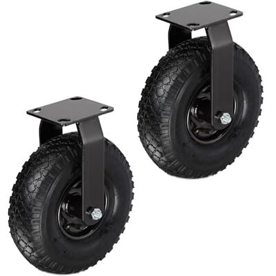 Relaxdays Set van 2 vaste rubberen wielen, 3,00-4, tot 120 kg, met stalen plaat, luchtbanden, zware lasten, rubber, zwart Relaxdays Set van 2 vaste rubberen wielen, 3,00-4, tot 120 kg, met stalen plaat, luchtbanden, zware lasten, rubber, zwart