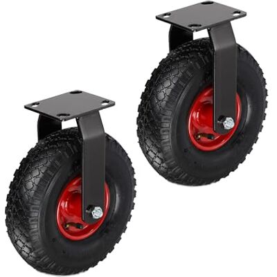 Relaxdays Set van 2 vaste wielen, 3,00-4, belastbaar tot 120 kg, rubberen wielen met stalen plaat, opblaasbare banden, zware banden, zwart/rood Relaxdays Set van 2 vaste wielen, 3,00-4, belastbaar tot 120 kg, rubberen wielen met stalen plaat, opblaasbare banden, zware banden, zwart/rood