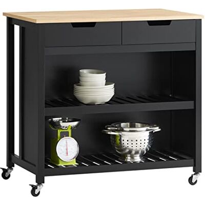 SoBuy FKW74-SCH Keukentrolley op wielen Opbergkast Serveerwage Keukeneiland Dressoir Keukenwagen Keukenkast met 2 lades en planken Zwart SoBuy FKW74-SCH Keukentrolley op wielen Opbergkast Serveerwage Keukeneiland Dressoir Keukenwagen Keukenkast met 2 lades en planken Zwart
