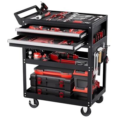 VEVOR Gereedschapswagen, 5 niveaus, werkplaatswagen met wielen met 2 laden, geperforeerd paneel, 181,4 kg, opslag van monteursgereedschap, voor garage, magazijn, reparatiewerkplaats, zwart Gereedschapswagen met 2 laden, geperforeerde plaat en vergrendel VEVOR Gereedschapswagen, 5 niveaus, werkplaatswagen met wielen met 2 laden, geperforeerd paneel, 181,4 kg, opslag van monteursgereedschap, voor garage, magazijn, reparatiewerkplaats, zwart Gereedschapswagen met 2 laden, geperforeerde plaat en vergrendel