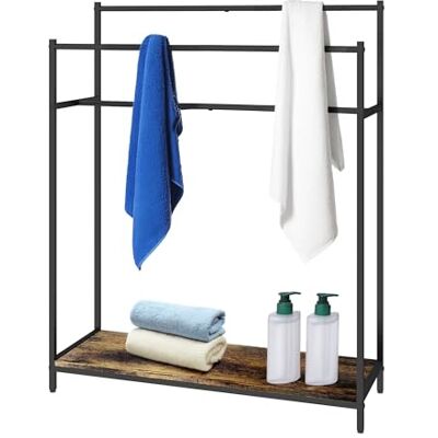 Relaxdays Handdoekenrek met plank, H x D: 100 x 82 x 29 cm, industrieel, 3 stangen, staande handdoekhouder, bruin/zwart Relaxdays Handdoekenrek met plank, H x D: 100 x 82 x 29 cm, industrieel, 3 stangen, staande handdoekhouder, bruin/zwart