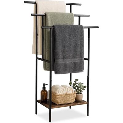 Relaxdays Handdoekenrek, rek, 3 stangen, H x B x D: 100 x 68 x 30 cm, industrieel, staand handdoekrek, bruin/zwart Relaxdays Handdoekenrek, rek, 3 stangen, H x B x D: 100 x 68 x 30 cm, industrieel, staand handdoekrek, bruin/zwart