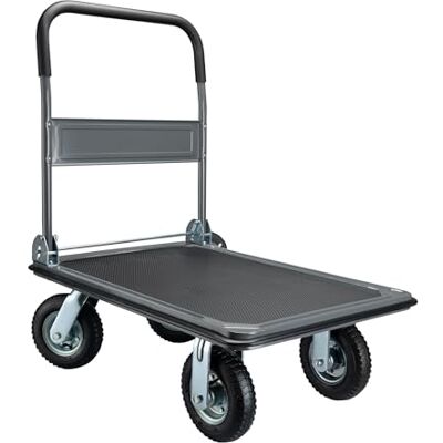 WilTec Platformwagen 300 kg, max. 4 wielen, inklapbare handgreep, randbescherming, antislip oppervlak WilTec Platformwagen 300 kg, max. 4 wielen, inklapbare handgreep, randbescherming, antislip oppervlak