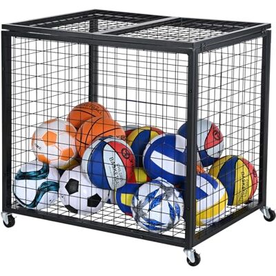 VEVOR Opbergwagen met wieltjes voor sportballen, afsluitbare basketbalkooi met dubbele deksels, sportuigorganizer voor binnen en buiten, rek VEVOR Opbergwagen met wieltjes voor sportballen, afsluitbare basketbalkooi met dubbele deksels, sportuigorganizer voor binnen en buiten, rek