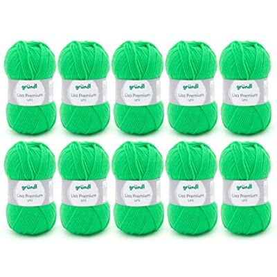Gründl Lisa Premium Uni brei- en haakgaren (zacht en pluizig karakter, onderhoudsvriendelijk, 100% acryl, 50 g/133 m. Naalddikte: 3,5-4,5, 10 ballen van 50 g. Neon groen Gründl Lisa Premium Uni brei- en haakgaren (zacht en pluizig karakter, onderhoudsvriendelijk, 100% acryl, 50 g/133 m. Naalddikte: 3,5-4,5, 10 ballen van 50 g. Neon groen