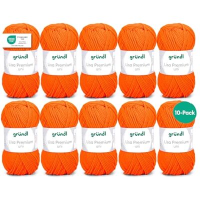 Gründl Lisa Premium Uni brei- en haakgaren (zacht en pluizig karakter, onderhoudsvriendelijk, 100% acryl, 50 g/133 m. Naalddikte: 3,5-4,5, 10 ballen van 50 g), neonoranje Gründl Lisa Premium Uni brei- en haakgaren (zacht en pluizig karakter, onderhoudsvriendelijk, 100% acryl, 50 g/133 m. Naalddikte: 3,5-4,5, 10 ballen van 50 g), neonoranje