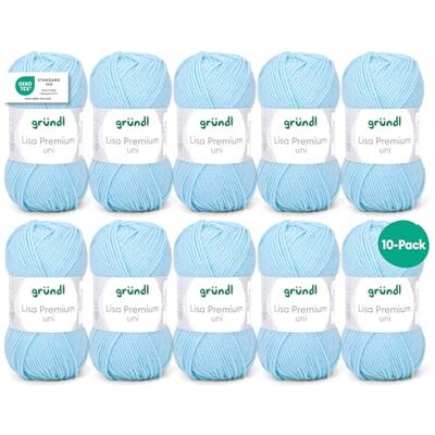 Gründl Lisa Premium Uni brei- en haakgaren (zacht en pluizig karakter, onderhoudsvriendelijk, 100% acryl, 50 g/133 m. Naalddikte: 3,5-4,5, 10 ballen van 50 g. Lichtblauw Gründl Lisa Premium Uni brei- en haakgaren (zacht en pluizig karakter, onderhoudsvriendelijk, 100% acryl, 50 g/133 m. Naalddikte: 3,5-4,5, 10 ballen van 50 g. Lichtblauw