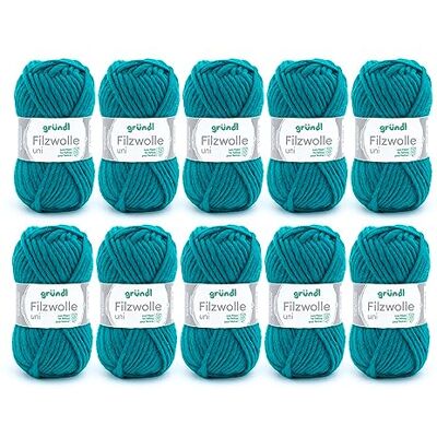 Gründl Felting Wool Uni (vilt, brei- en haakgaren, 100% zuivere scheerwol, 50 g/50 m, naalddikte: 8-9, 10 x 50 g), petrol Gründl Felting Wool Uni (vilt, brei- en haakgaren, 100% zuivere scheerwol, 50 g/50 m, naalddikte: 8-9, 10 x 50 g), petrol