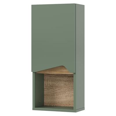 Vicco Badkamerkast "Marelle", groen/handwerk, 30 x 67 cm Met deur en open vak, voor wandmontage voor ruimtebesparende opslag Vicco Badkamerkast "Marelle", groen/handwerk, 30 x 67 cm Met deur en open vak, voor wandmontage voor ruimtebesparende opslag