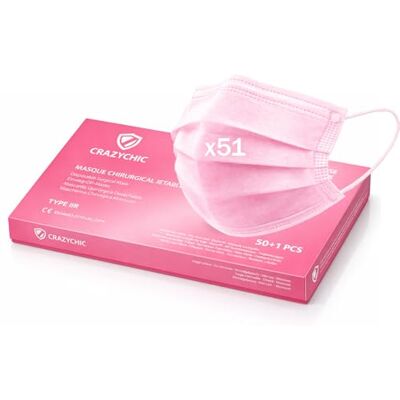 CRAZYCHIC Wegwerp Chirurgisch Masker Roze Medisch Masker CE-Gecertificeerd EN14683 Type IIR BFE>99% 3-Laags Gezichtsmasker Mondmaskers Mondkapjes Snelle Levering 45 Stuks Pak CRAZYCHIC Wegwerp Chirurgisch Masker Roze Medisch Masker CE-Gecertificeerd EN14683 Type IIR BFE>99% 3-Laags Gezichtsmasker Mondmaskers Mondkapjes Snelle Levering 45 Stuks Pak