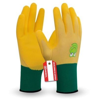 Gebol Froggy Werkhandschoenen voor kinderen van 4 tot 6 jaar, tuinhandschoenen met waterdichte nitrilcoating, ademende kinderhandschoenen in maat XXS (maat 5), geel, 1 paar Gebol Froggy Werkhandschoenen voor kinderen van 4 tot 6 jaar, tuinhandschoenen met waterdichte nitrilcoating, ademende kinderhandschoenen in maat XXS (maat 5), geel, 1 paar