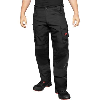 ACE Constructor Lange werkbroek voor heren, werkbroek voor heren met stretchriem, cargozakken en kniebeschermers, zwart. 46 ACE Constructor Lange werkbroek voor heren, werkbroek voor heren met stretchriem, cargozakken en kniebeschermers, zwart. 46