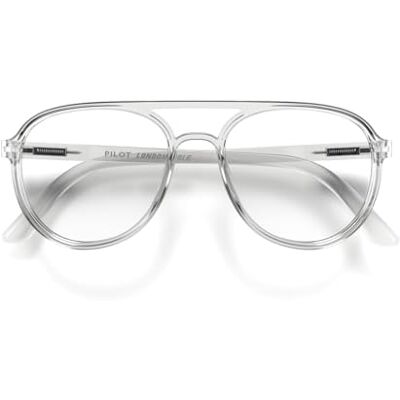 LONDON MOLE ® Pilot bril tegen blauw licht blauwe blokkers in coole pilootvorm anti-vermoeidheid van de ogen voor schermen heren dames unisex veerscharnieren, Glanzend transparant Verres 45 x 51 mm Pont 16 mm Branches 147 mm LONDON MOLE ® Pilot bril tegen blauw licht blauwe blokkers in coole pilootvorm anti-vermoeidheid van de ogen voor schermen heren dames unisex veerscharnieren, Glanzend transparant Verres 45 x 51 mm Pont 16 mm Branches 147 mm