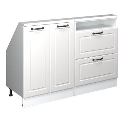 Vicco Onderkast "R-Line", landelijk wit, 120 cm Fronten van MDF · Diepte 46 cm · In hoogte verstelbare poten · 2 laden · 2 deuren Vicco Onderkast "R-Line", landelijk wit, 120 cm Fronten van MDF · Diepte 46 cm · In hoogte verstelbare poten · 2 laden · 2 deuren