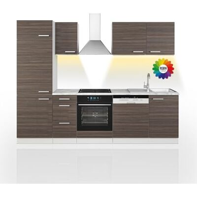 Vicco Optima Kitchenette edel grijs/wit 270 cm zonder werkblad met ledstrips sans plan de travail avec bande LED, adapté à une disposition et une extension personnalisées Vicco Optima Kitchenette edel grijs/wit 270 cm zonder werkblad met ledstrips sans plan de travail avec bande LED, adapté à une disposition et une extension personnalisées
