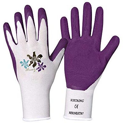Rostaing NERINE Handschoenen, multifunctionele beschermende handschoenen van latex, ideale bescherming voor doe-het-zelf en tuinieren in vochtige omgevingen, plantenhandschoenen, paars en wit Rostaing NERINE Handschoenen, multifunctionele beschermende handschoenen van latex, ideale bescherming voor doe-het-zelf en tuinieren in vochtige omgevingen, plantenhandschoenen, paars en wit