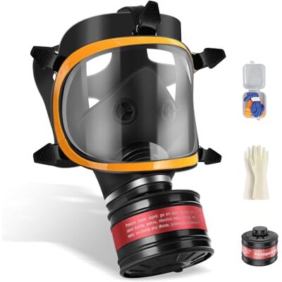 CERKAKITCH Herbruikbaar ademmasker, volledig gezichtsmasker, gasmasker met actieve koolfilter, 40 mm, voor spuiten, slijpen, schilderen, polijsten CERKAKITCH Herbruikbaar ademmasker, volledig gezichtsmasker, gasmasker met actieve koolfilter, 40 mm, voor spuiten, slijpen, schilderen, polijsten