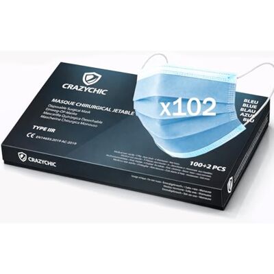 CRAZYCHIC Wegwerp Chirurgisch Masker Blauw Medisch Masker CE-Gecertificeerd EN14683 Type IIR BFE>99% 3-Laags Gezichtsmasker Mondmaskers Mondkapjes Snelle Levering 100 Stuks Pak CRAZYCHIC Wegwerp Chirurgisch Masker Blauw Medisch Masker CE-Gecertificeerd EN14683 Type IIR BFE>99% 3-Laags Gezichtsmasker Mondmaskers Mondkapjes Snelle Levering 100 Stuks Pak
