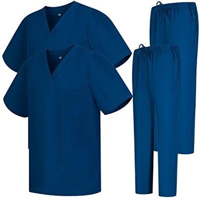 MISEMIYA Set van 2 stuks – Uniformset uniseks blouse – medisch uniform met bovendeel en broek 2-6801-6802, Marineblauw 68, L L MISEMIYA Set van 2 stuks – Uniformset uniseks blouse – medisch uniform met bovendeel en broek 2-6801-6802, Marineblauw 68, L L