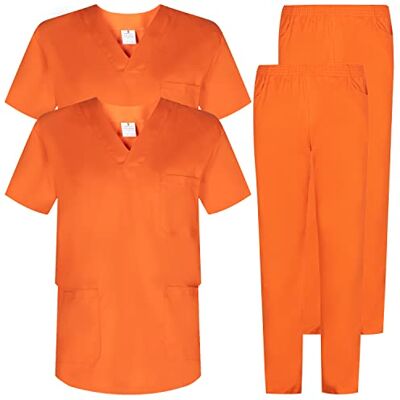 MISEMIYA Pack x 2 stuks – Uniformset uniseks blouse – medisch uniform met bovendeel en broek – Ref.2-8178, Oranje XL MISEMIYA Pack x 2 stuks – Uniformset uniseks blouse – medisch uniform met bovendeel en broek – Ref.2-8178, Oranje XL
