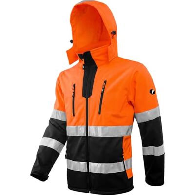 ACE Neon veiligheidsjas robuuste softshell-veiligheidsjas met reflectoren en afneembare capuchon EN ISO 20471, Oranje 3XL ACE Neon veiligheidsjas robuuste softshell-veiligheidsjas met reflectoren en afneembare capuchon EN ISO 20471, Oranje 3XL