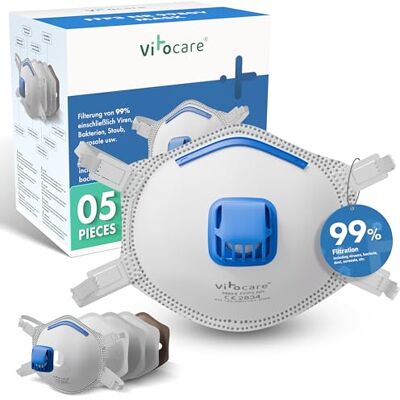 vitocare 20 stuks FFP3 ademmasker met ventiel, naar keuze, 5 x, 10 of 20 ademhalingsmaskers met verstelbare neusbeugel, ergonomische vorm, microfilter aerosol, beschermende maskers vitocare 20 stuks FFP3 ademmasker met ventiel, naar keuze, 5 x, 10 of 20 ademhalingsmaskers met verstelbare neusbeugel, ergonomische vorm, microfilter aerosol, beschermende maskers